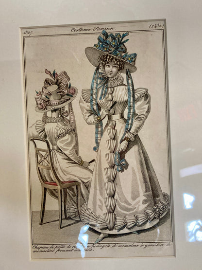 Framed Antique French 19th Century 1827 Parisian Fashion Plate Print