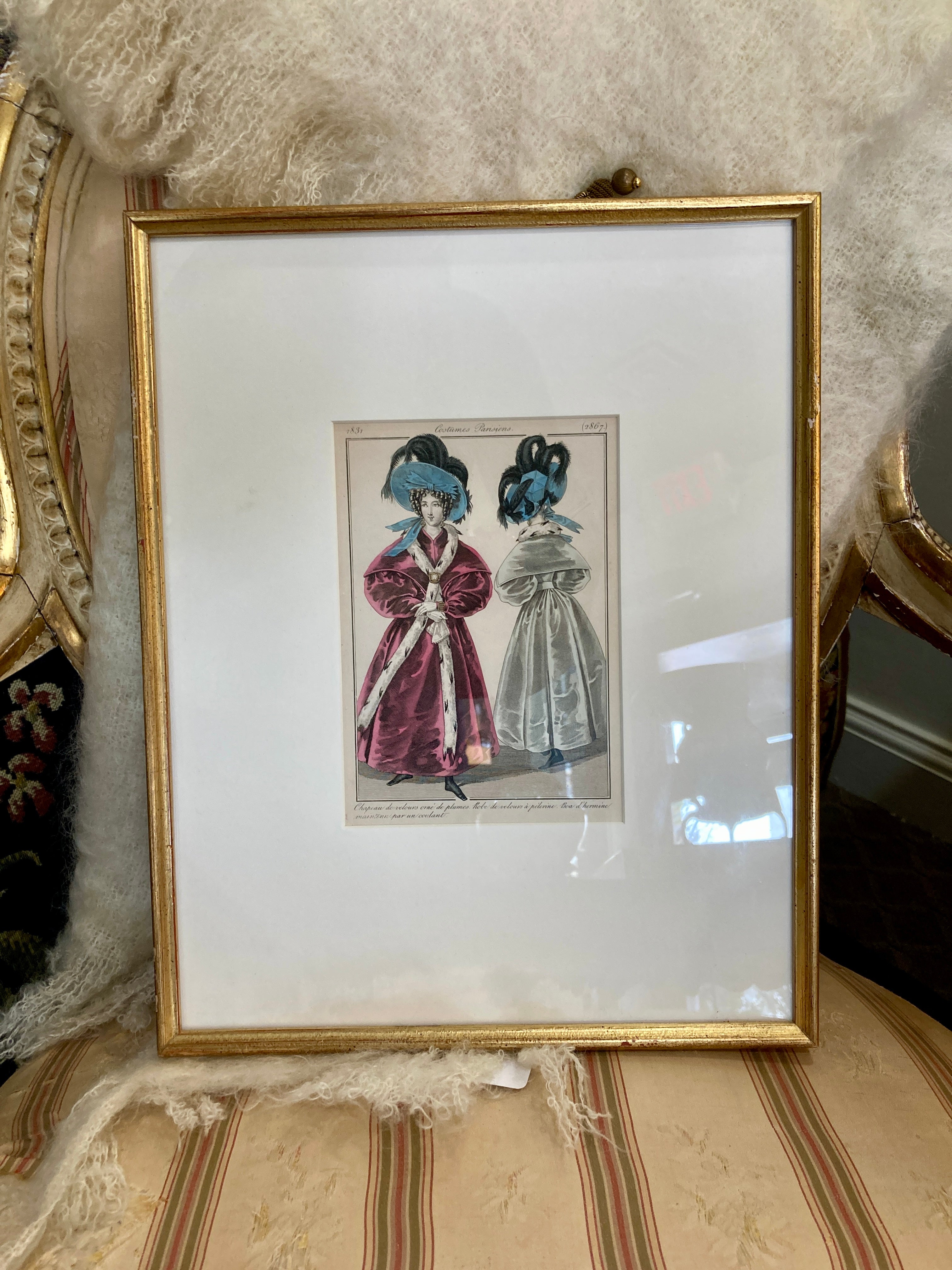 VTG Framed 1860s French Le Follet Victorian Fashion Plate Lithograph No. good 2376