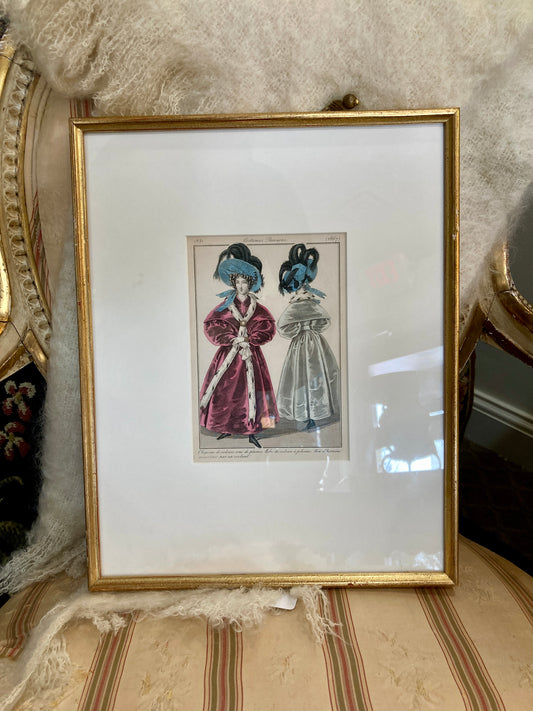 Framed Antique French 19th Century 1831 Parisian Fashion Plate Print