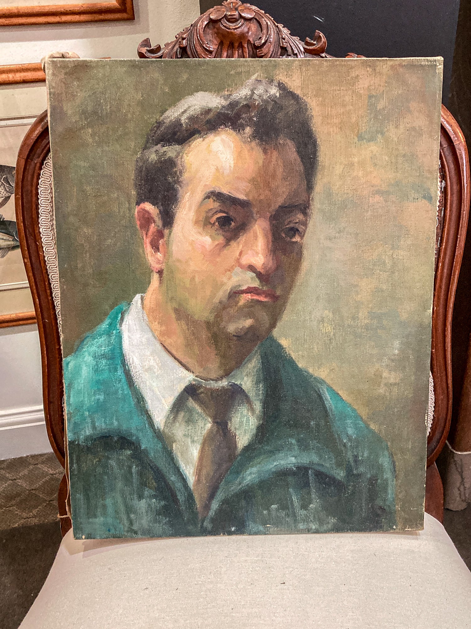 Vintage Original Self Portrait Frank Campanella (1918-2016) Canvas Oil Painting