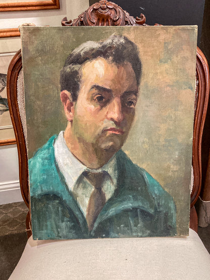 Vintage Original Self Portrait Frank Campanella (1918-2016) Canvas Oil Painting