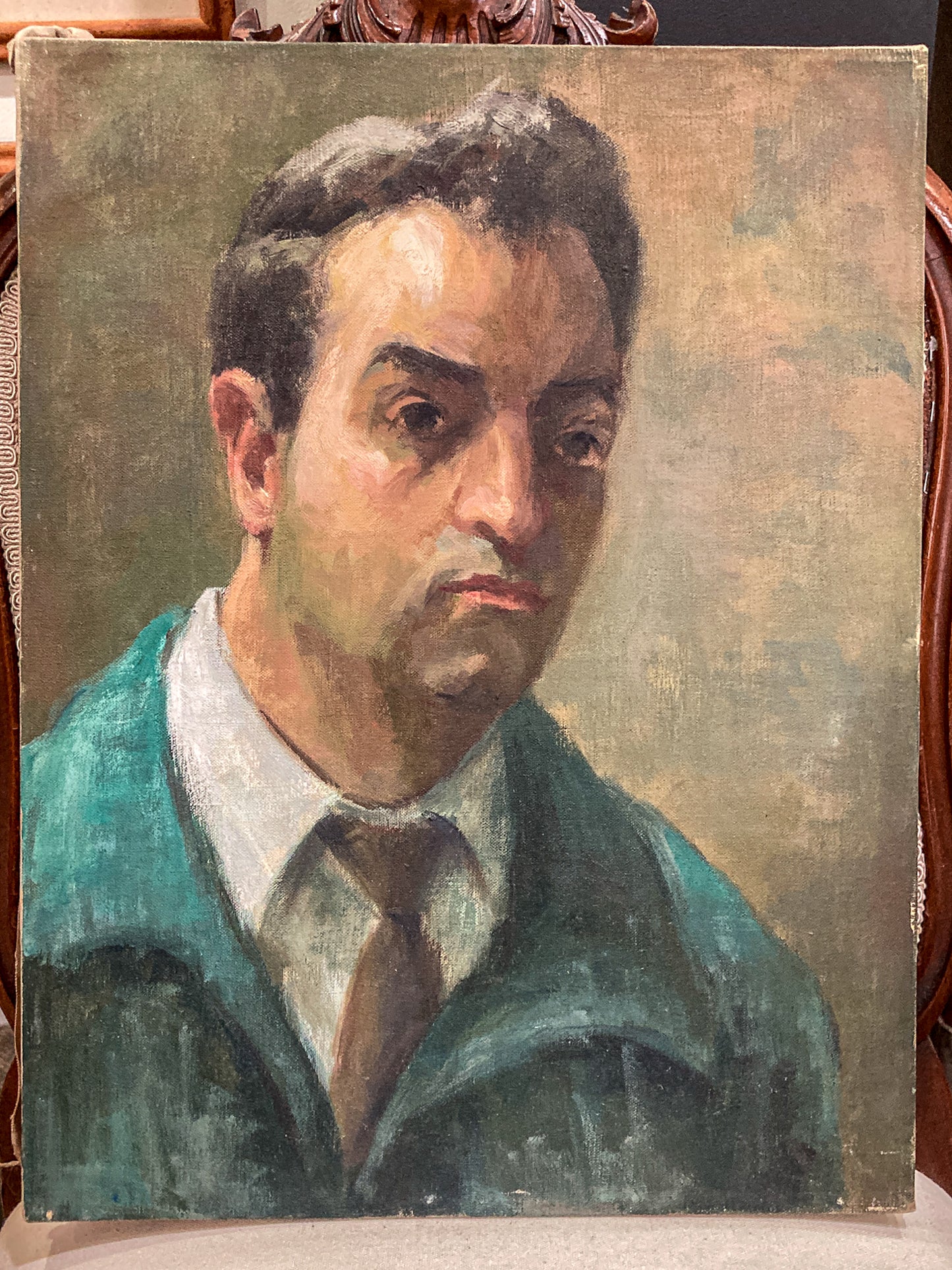 Vintage Original Self Portrait Frank Campanella (1918-2016) Canvas Oil Painting
