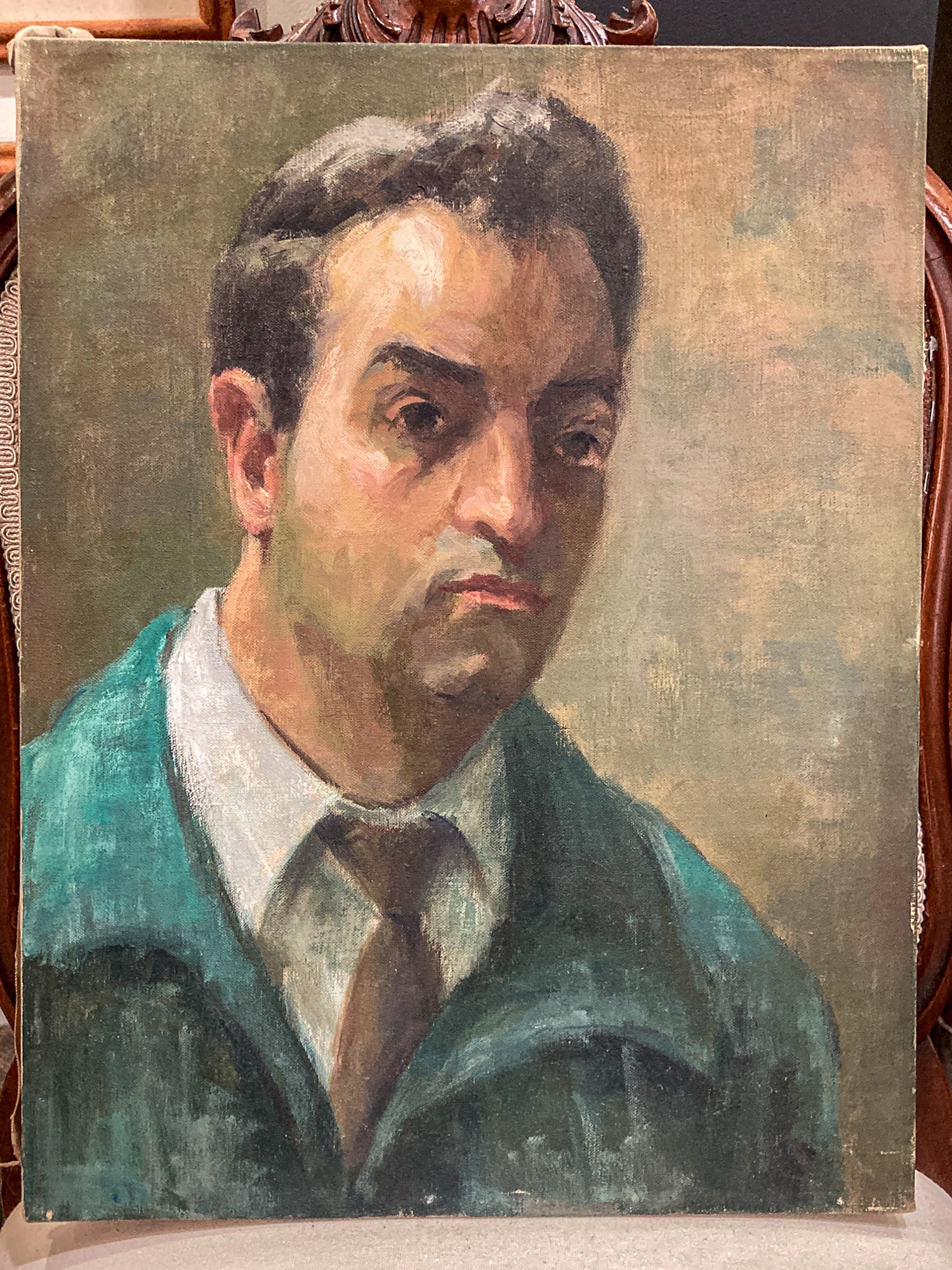 Vintage Original Self Portrait Frank Campanella (1918-2016) Canvas Oil Painting