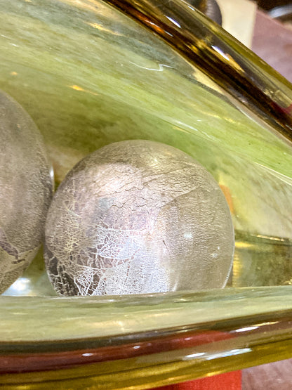 Handblown Green Iridescent Alaska Gallery Glass Pea Pod Sculpture