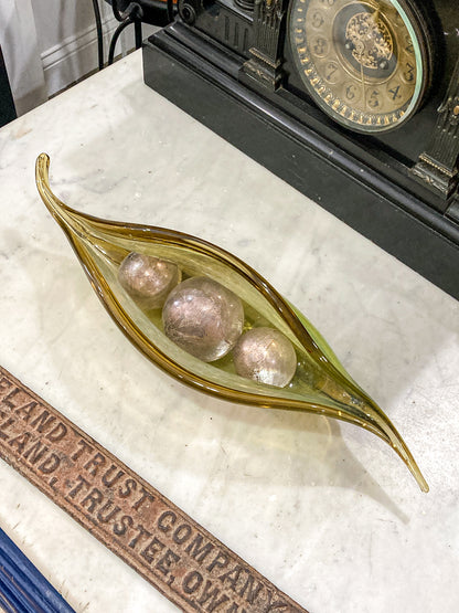 Handblown Green Iridescent Alaska Gallery Glass Pea Pod Sculpture