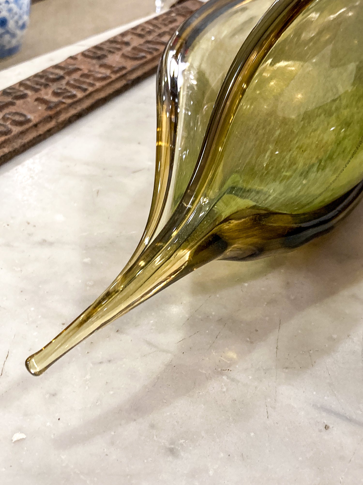 Handblown Green Iridescent Alaska Gallery Glass Pea Pod Sculpture