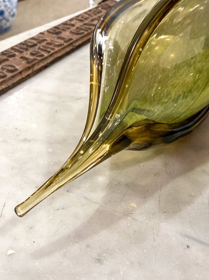 Handblown Green Iridescent Alaska Gallery Glass Pea Pod Sculpture