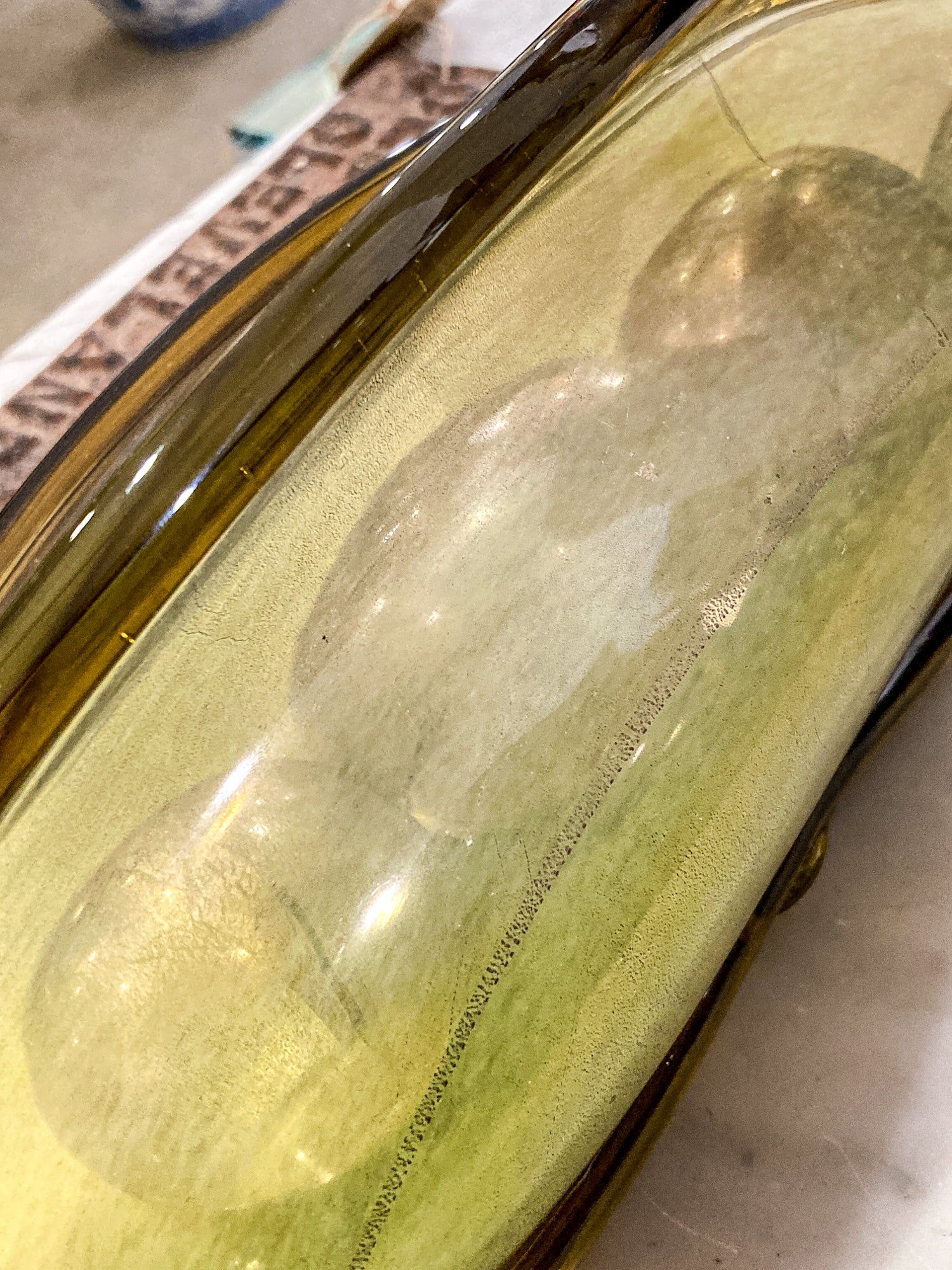 Handblown Green Iridescent Alaska Gallery Glass Pea Pod Sculpture