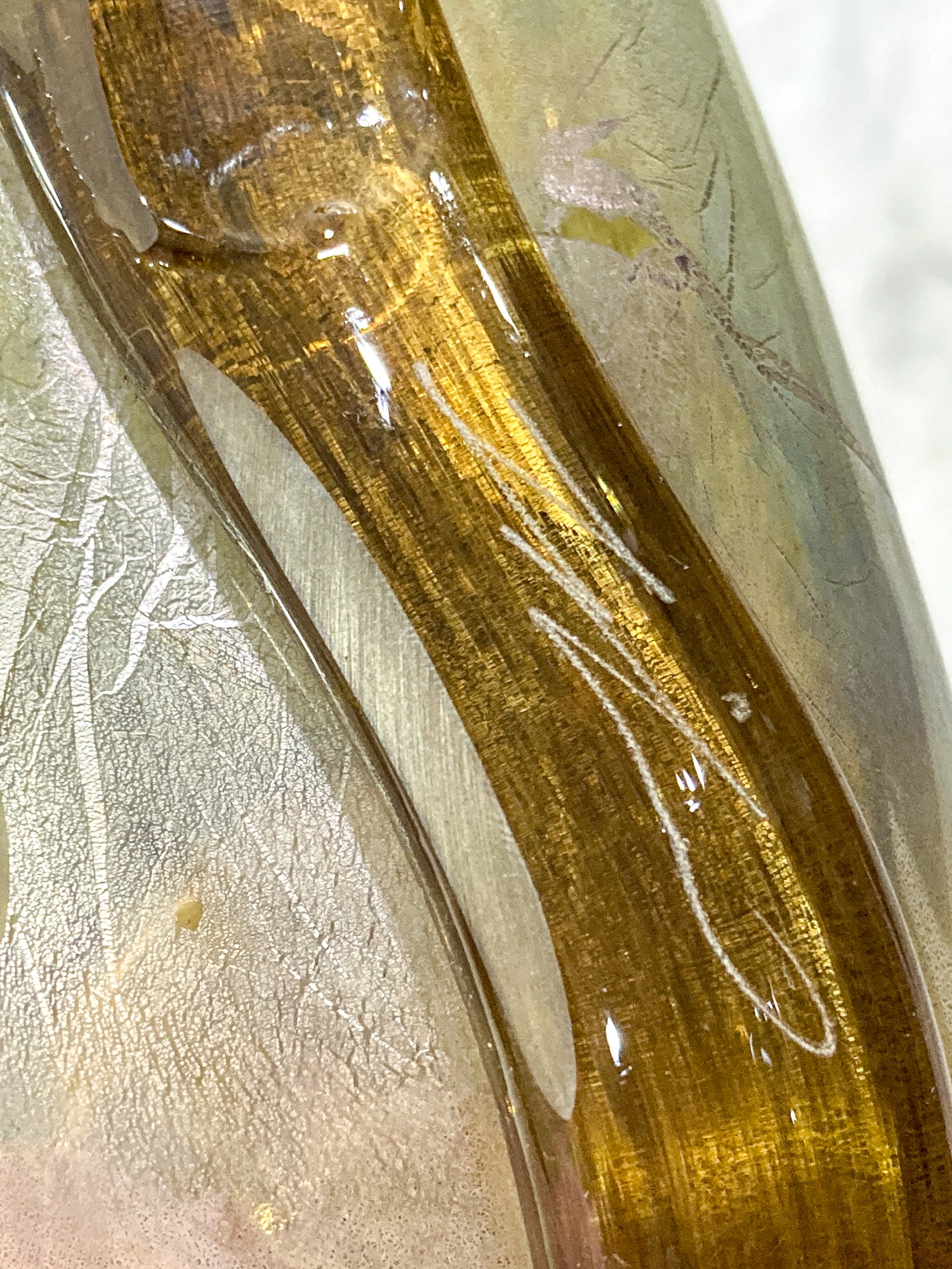 Handblown Green Iridescent Alaska Gallery Glass Pea Pod Sculpture