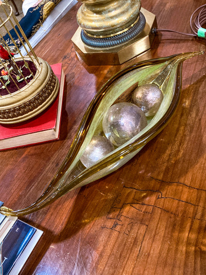 Handblown Green Iridescent Alaska Gallery Glass Pea Pod Sculpture