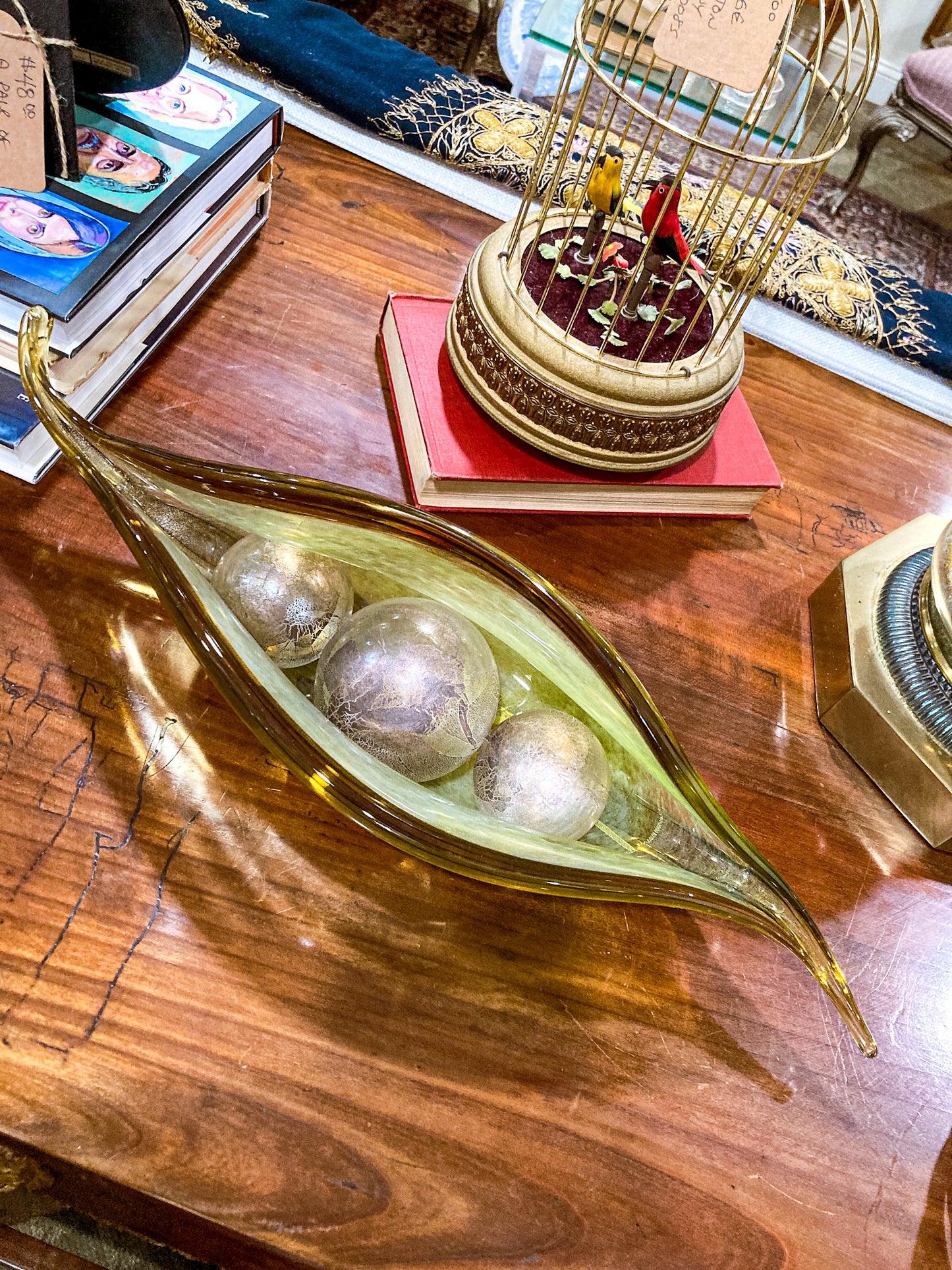 Handblown Green Iridescent Alaska Gallery Glass Pea Pod Sculpture