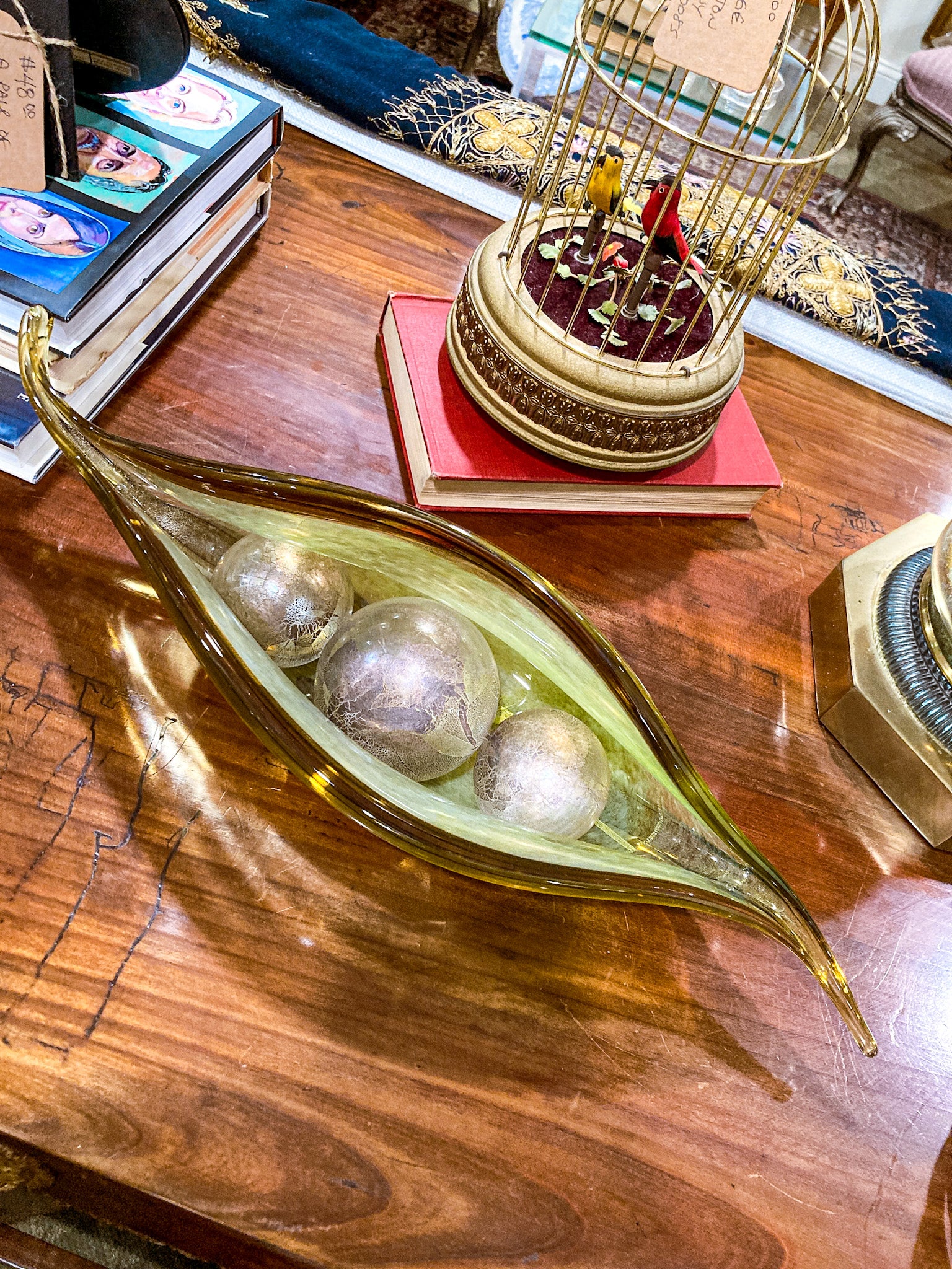 Handblown Green Iridescent Alaska Gallery Glass Pea Pod Sculpture