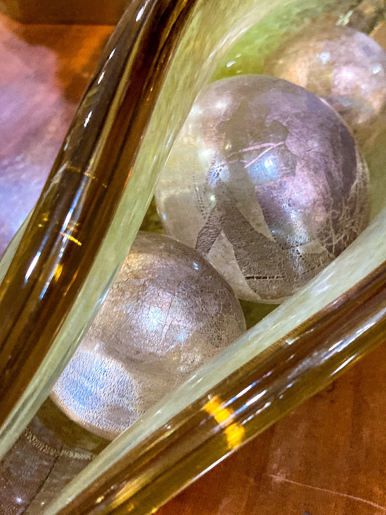 Handblown Green Iridescent Alaska Gallery Glass Pea Pod Sculpture