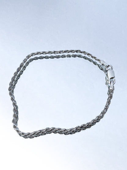 Radiant Italian 925 Sterling Silver Twisted Rope 7-Inch Chain Bracelet