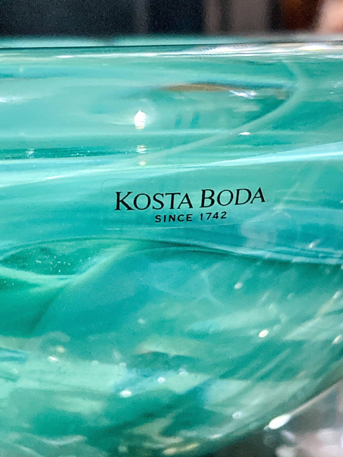 Kosta Boda 2000 Atoll Anna Ehrner Green Swirl Clear Candle Holder Bowl