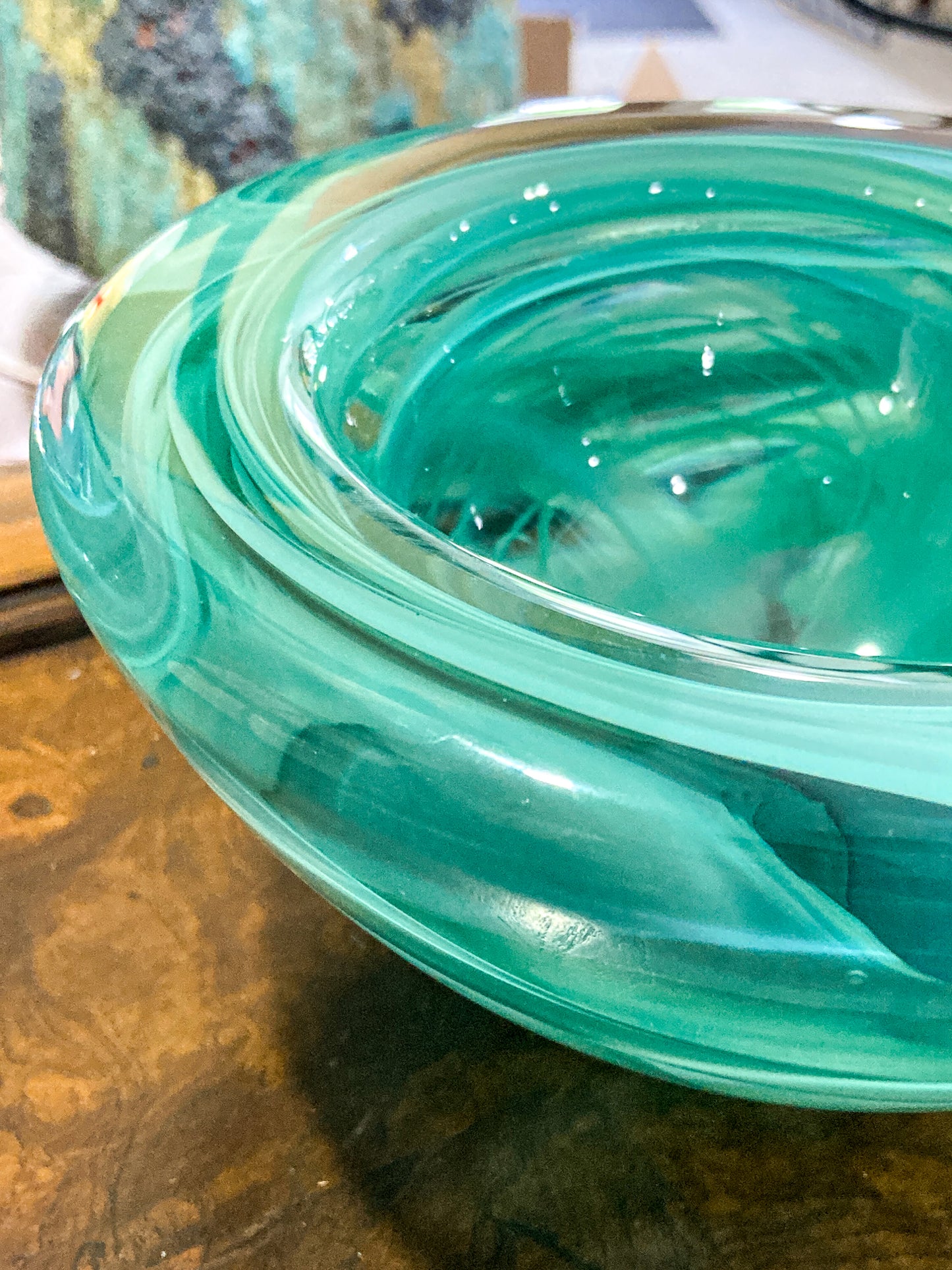 Kosta Boda 2000 Atoll Anna Ehrner Green Swirl Clear Candle Holder Bowl