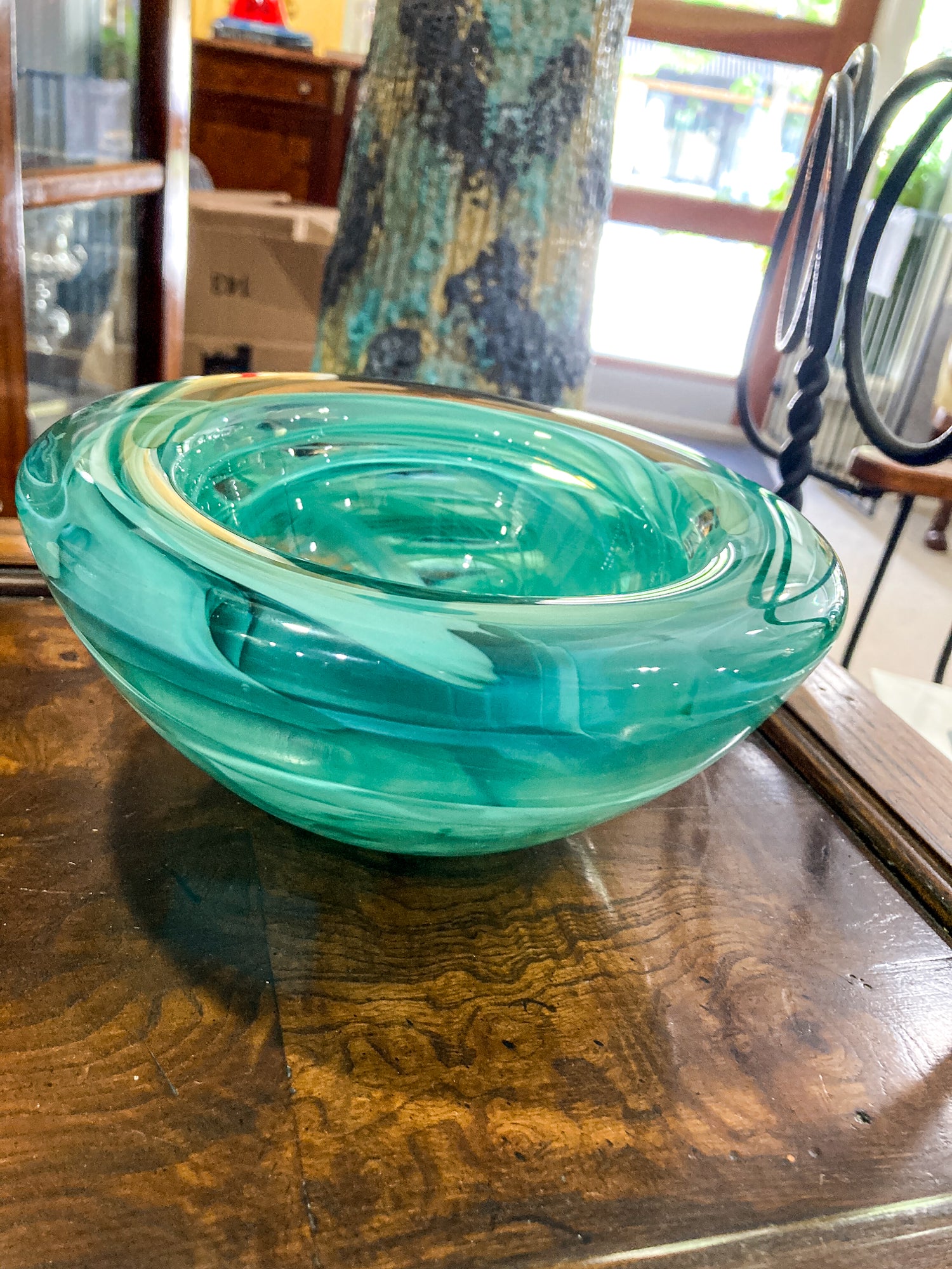 Kosta Boda 2000 Atoll Anna Ehrner Green Swirl Clear Candle Holder Bowl