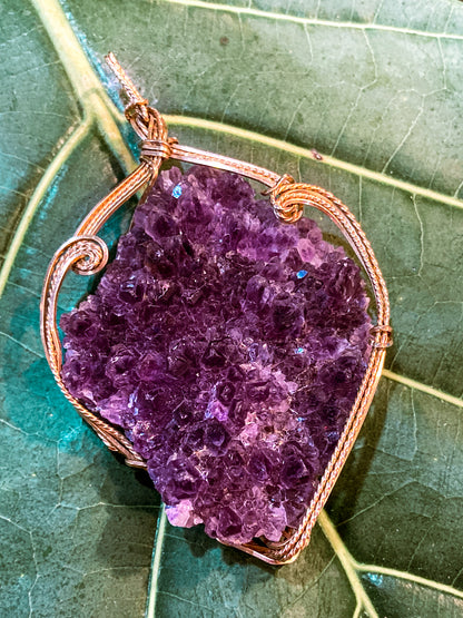 Hand Crafted Gold Filled Wire Wrapped Natural Amethyst Crystal Pendant