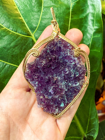 Hand Crafted Gold Filled Wire Wrapped Natural Amethyst Crystal Pendant