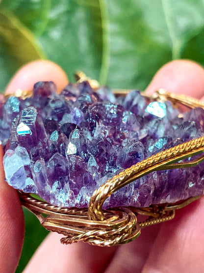 Hand Crafted Gold Filled Wire Wrapped Natural Amethyst Crystal Pendant
