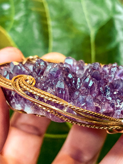 Hand Crafted Gold Filled Wire Wrapped Natural Amethyst Crystal Pendant