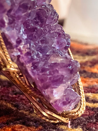 Hand Crafted Gold Filled Wire Wrapped Natural Amethyst Crystal Pendant