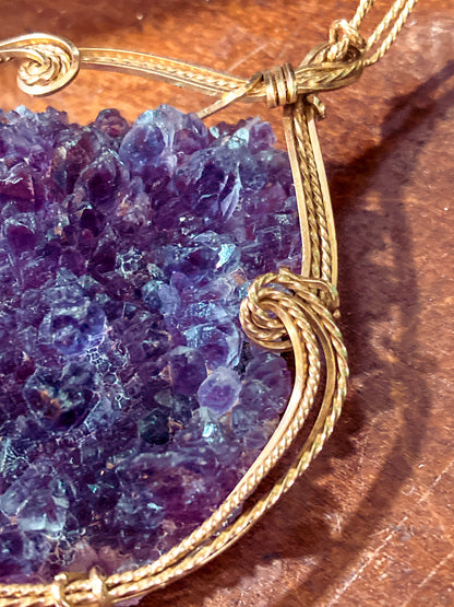 Hand Crafted Gold Filled Wire Wrapped Natural Amethyst Crystal Pendant