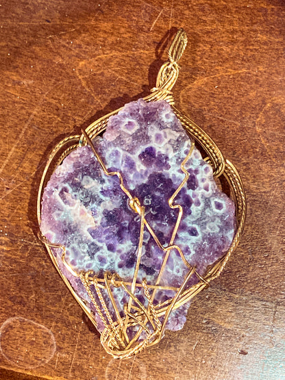 Hand Crafted Gold Filled Wire Wrapped Natural Amethyst Crystal Pendant