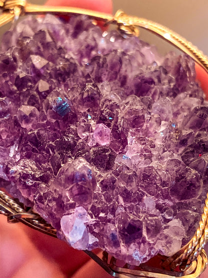 Hand Crafted Gold Filled Wire Wrapped Natural Amethyst Crystal Pendant