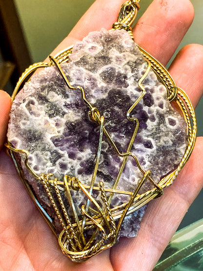Hand Crafted Gold Filled Wire Wrapped Natural Amethyst Crystal Pendant