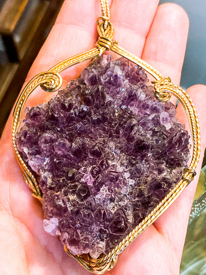Hand Crafted Gold Filled Wire Wrapped Natural Amethyst Crystal Pendant