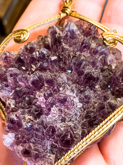 Hand Crafted Gold Filled Wire Wrapped Natural Amethyst Crystal Pendant