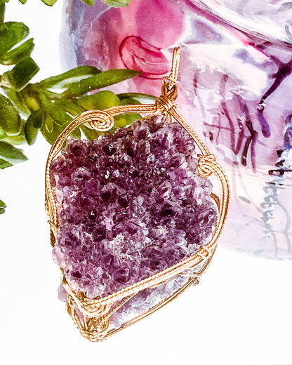 Hand Crafted Gold Filled Wire Wrapped Natural Amethyst Crystal Pendant