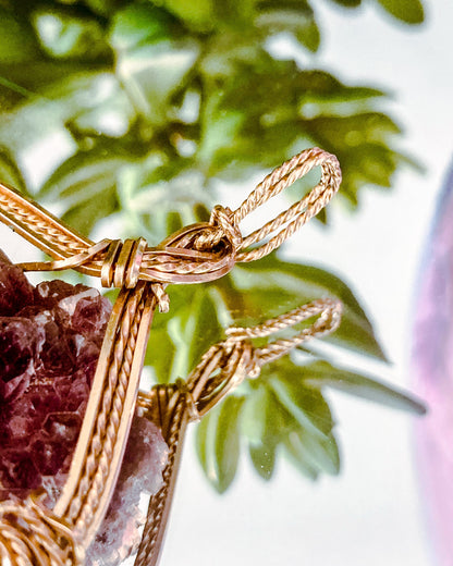 Hand Crafted Gold Filled Wire Wrapped Natural Amethyst Crystal Pendant