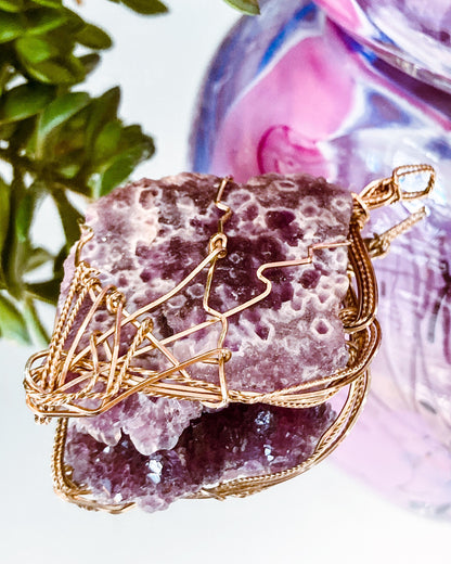 Hand Crafted Gold Filled Wire Wrapped Natural Amethyst Crystal Pendant