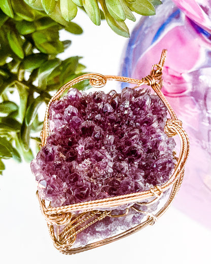 Hand Crafted Gold Filled Wire Wrapped Natural Amethyst Crystal Pendant