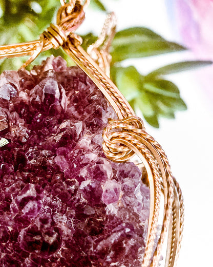 Hand Crafted Gold Filled Wire Wrapped Natural Amethyst Crystal Pendant