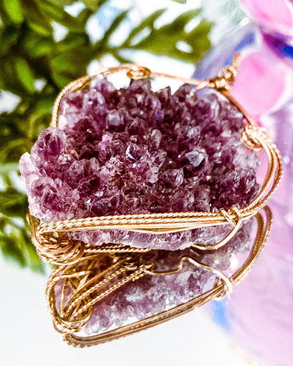 Hand Crafted Gold Filled Wire Wrapped Natural Amethyst Crystal Pendant