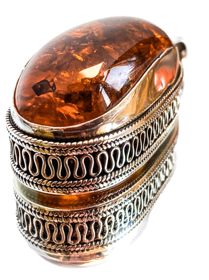 Large Vintage Sterling Silver Amber Oval Amethyst Statement Pendant