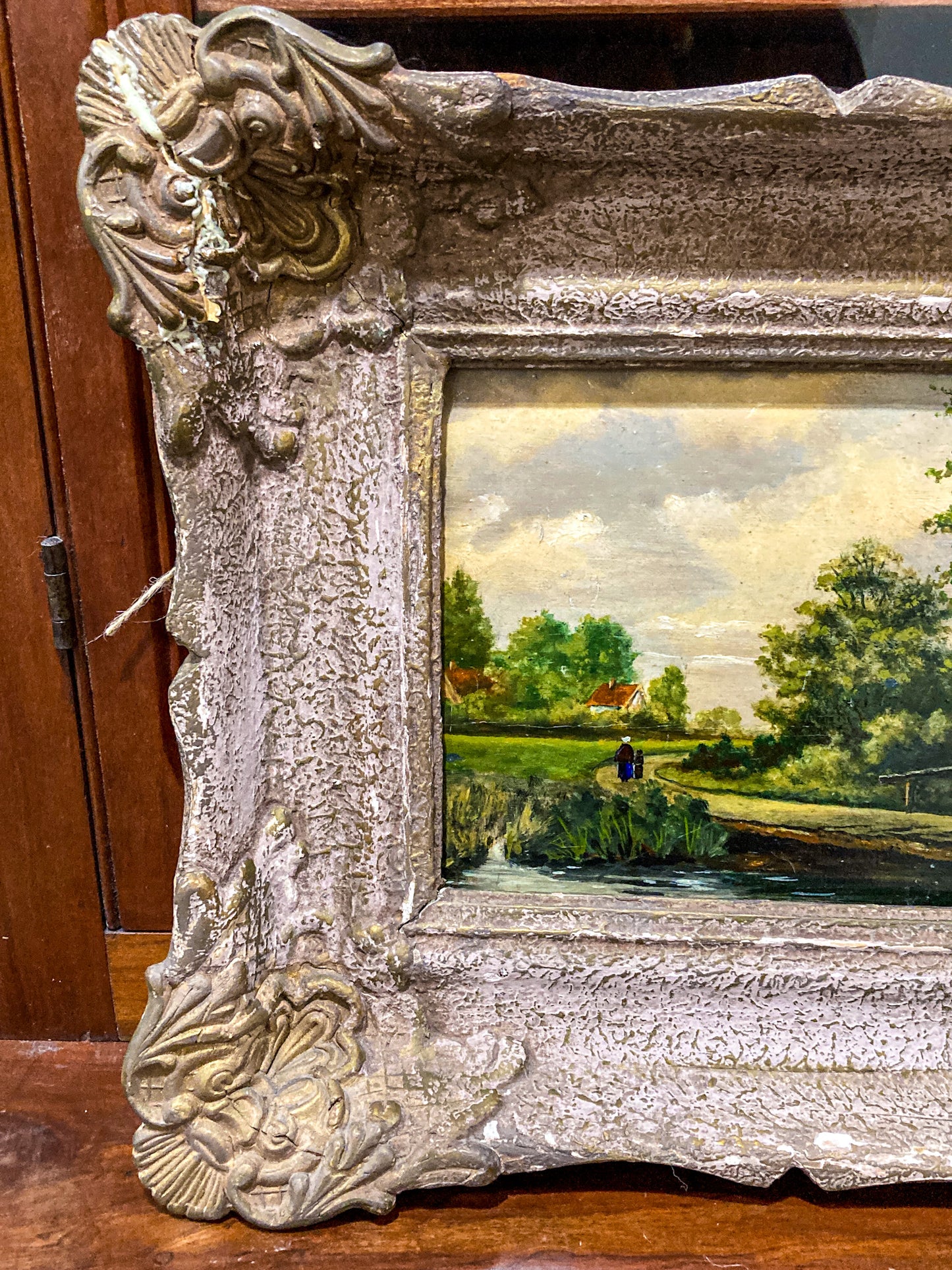 Late 19th Century Original Continental Serene Landscape Framed Panel Oil Painting