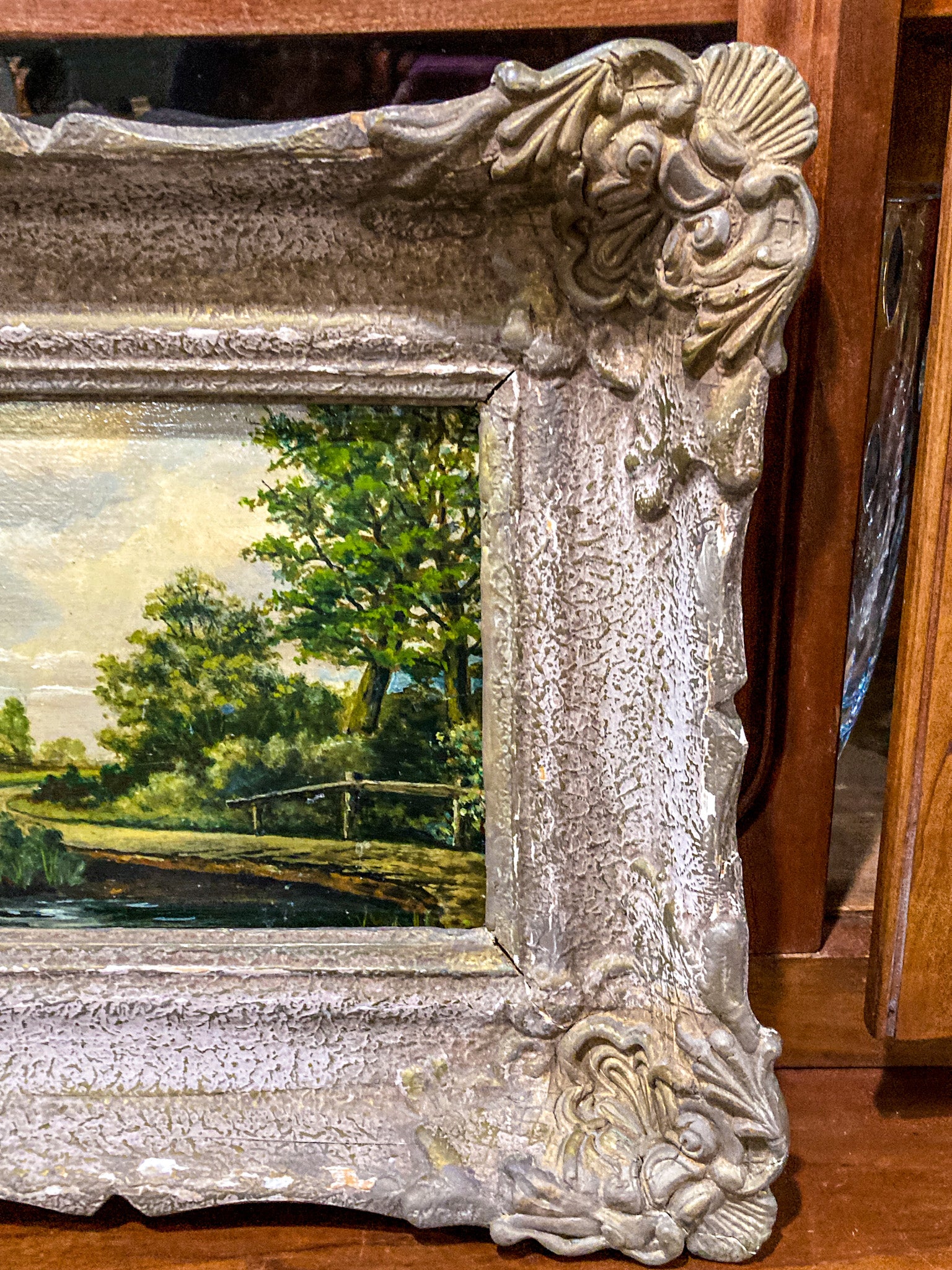 Late 19th Century Original Continental Serene Landscape Framed Panel Oil Painting
