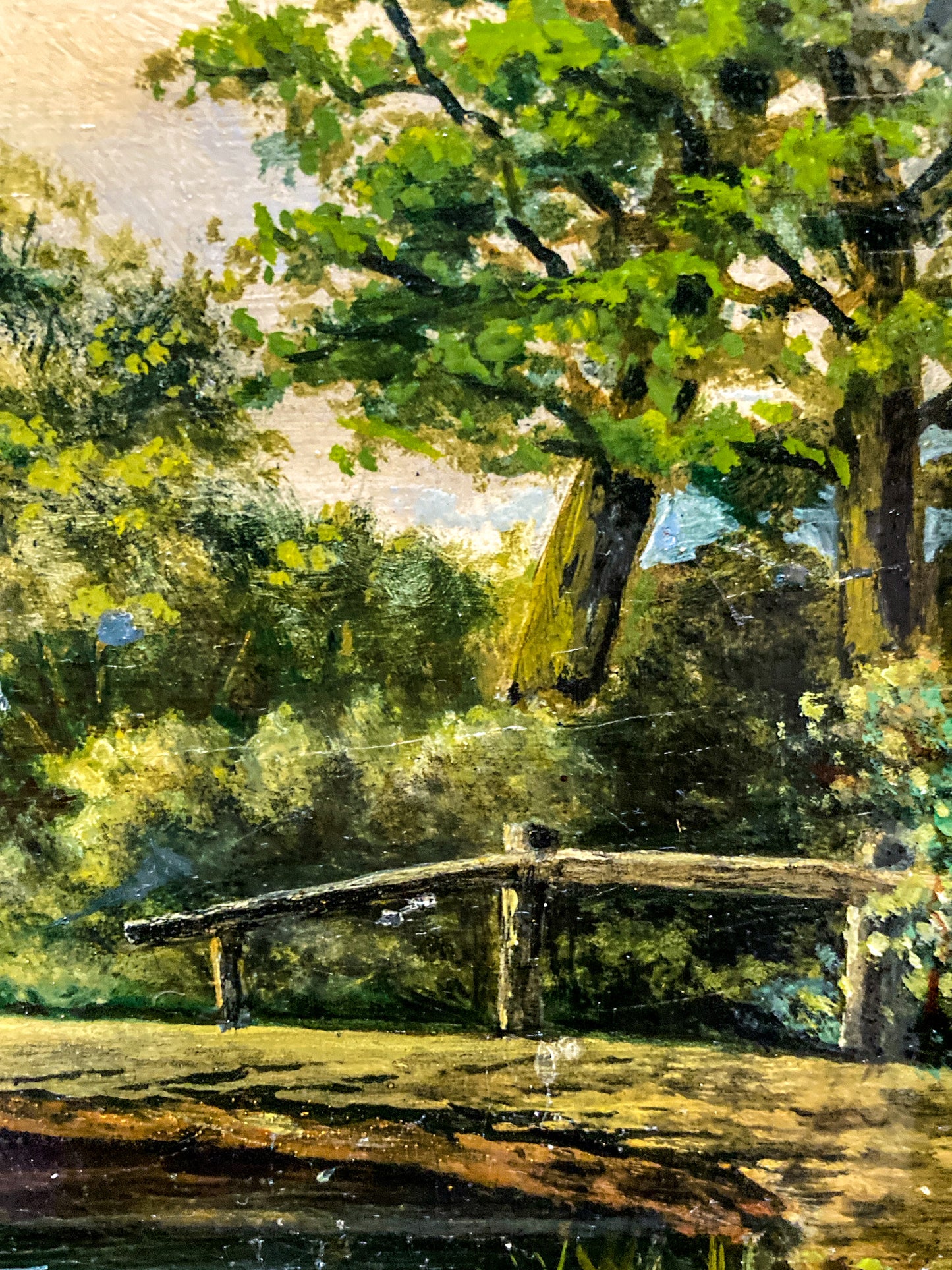 Late 19th Century Original Continental Serene Landscape Framed Panel Oil Painting