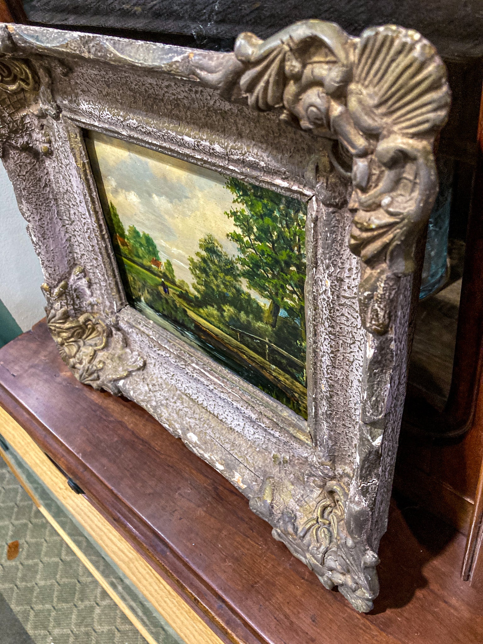 Late 19th Century Original Continental Serene Landscape Framed Panel Oil Painting