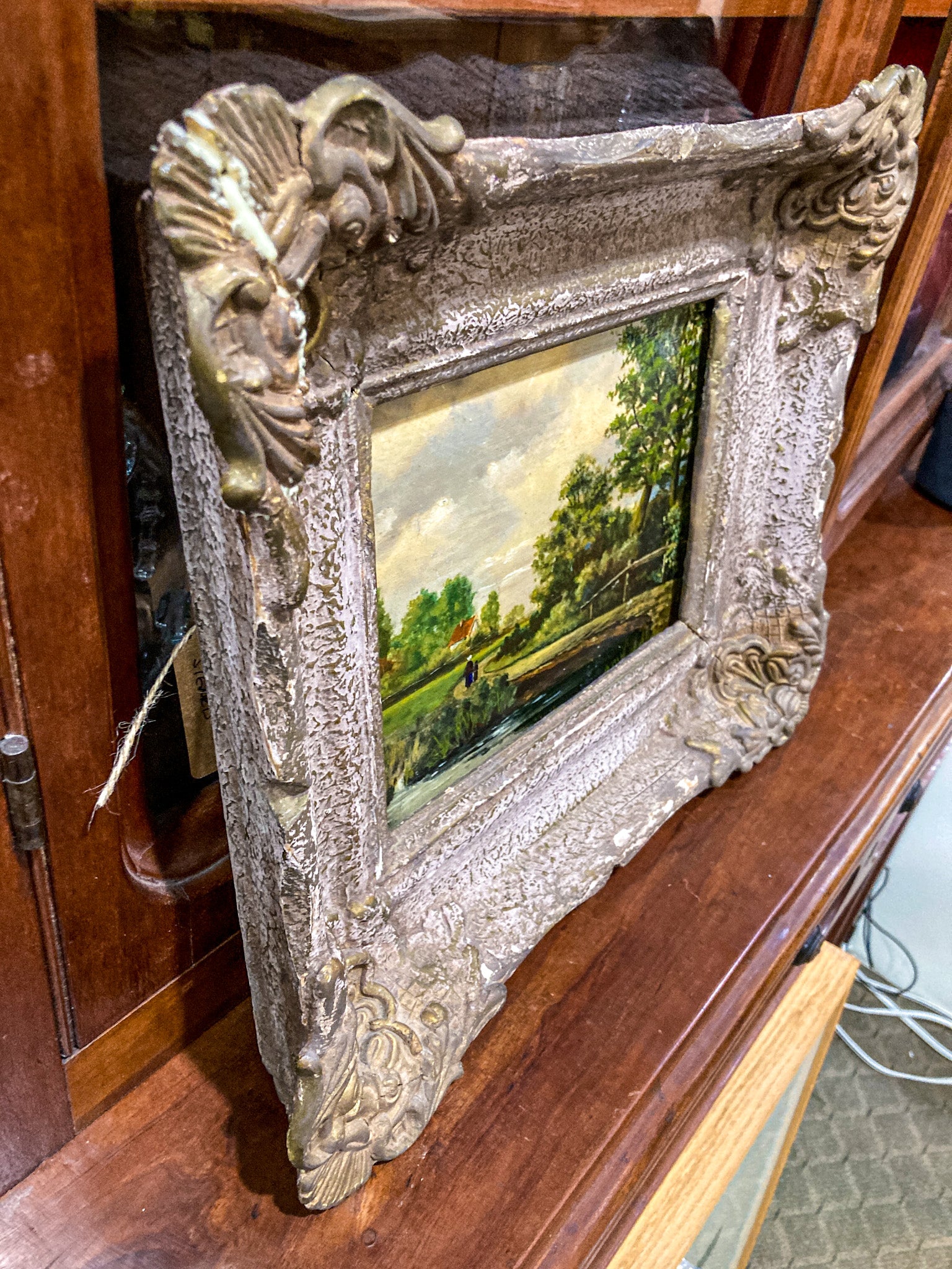 Late 19th Century Original Continental Serene Landscape Framed Panel Oil Painting