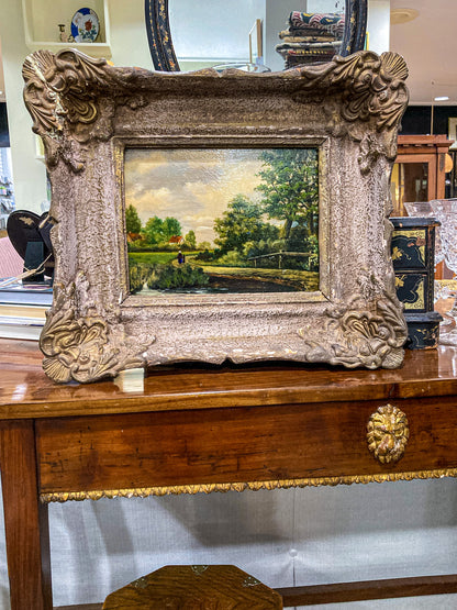 Late 19th Century Original Continental Serene Landscape Framed Panel Oil Painting