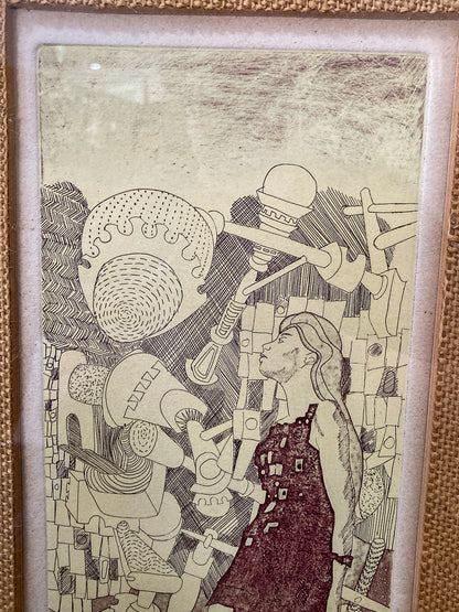 Linda Stein (1943-) School Work 51/90 Limited Edition Framed Paper Etching Print