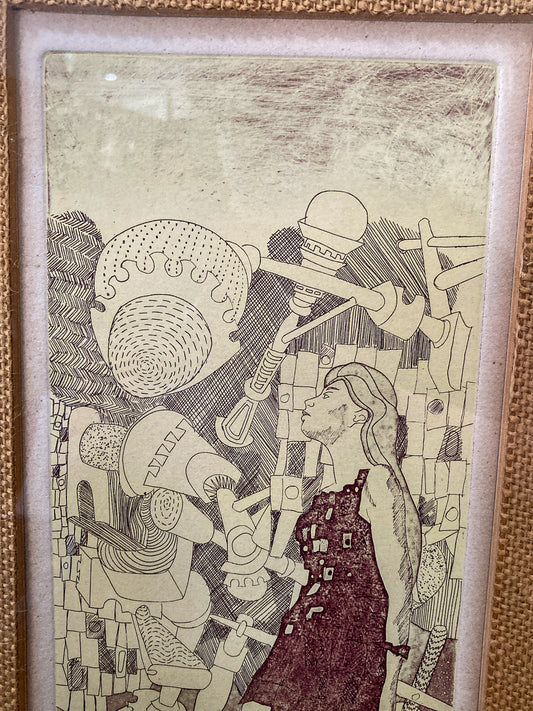 Linda Stein (1943-) School Work 51/90 Limited Edition Framed Paper Etching Print