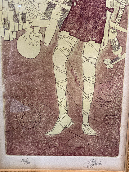 Linda Stein (1943-) School Work 51/90 Limited Edition Framed Paper Etching Print