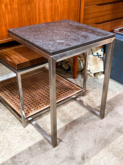 MCM Style Black Stone Top Chrome Tuckable Sliding Accent Table Desk