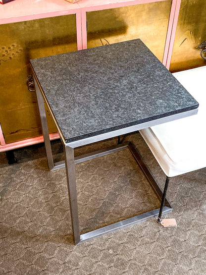 MCM Style Black Stone Top Chrome Tuckable Sliding Accent Table Desk